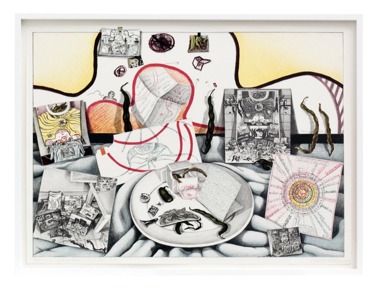 Anna Oppermann, Ersatzproblem Bohne, 1974, lithography